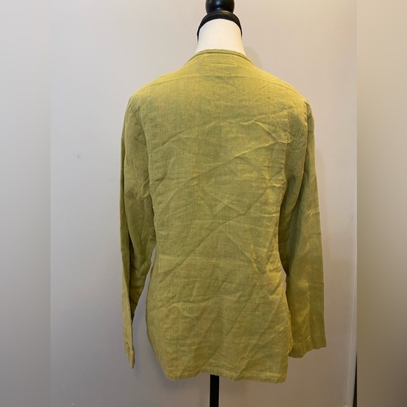 Flax 100% Linen Green/Yellow Top - jacket or shirt size XS/S like new - Picture 3 of 9